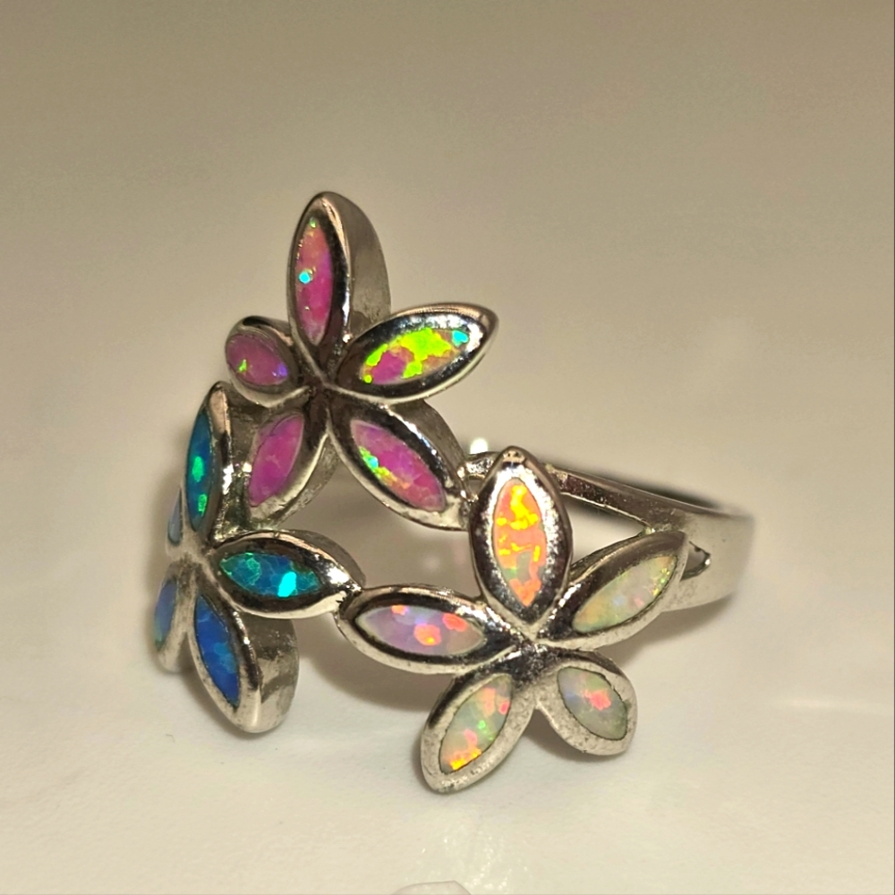 Sterling Silver Multi Colored Flower Ring - image 3